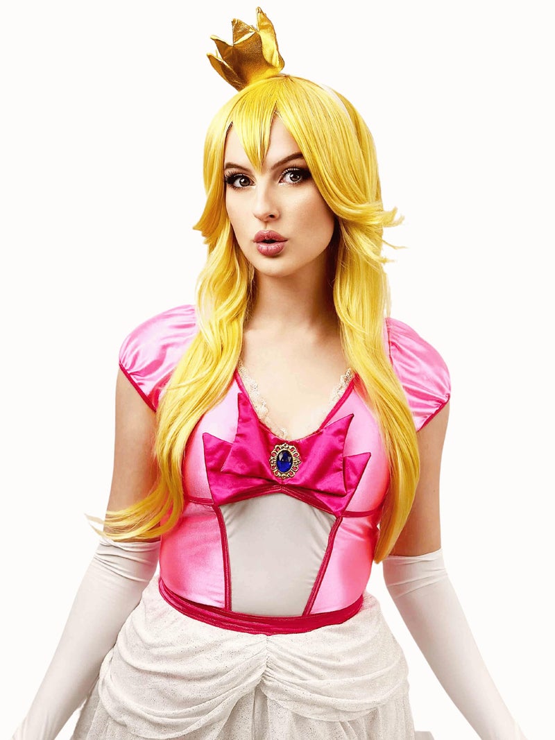 ALLAURA Compatible with Princess Wig Anime CosplayWig | PrincessWig Yellow Blonde Long Wavy Cosplay Wigs SyntheticWig For Girls Yellow Wavy CosplayWig Cosplay For Halloween Party - Image 3